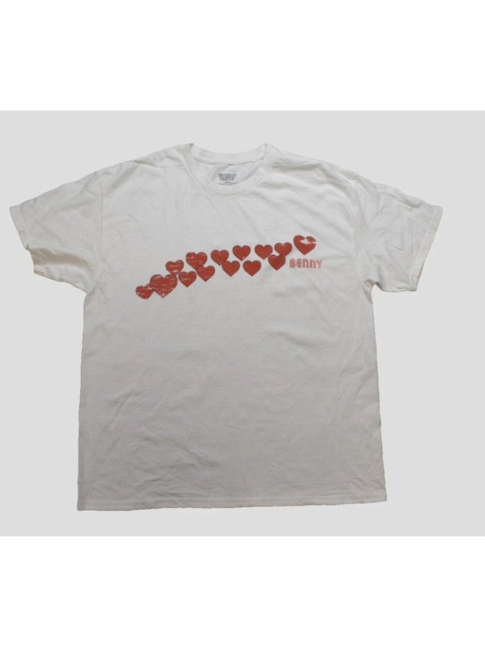 Benson Boone Womens Benny Hearts Distressed Graphic White Shirt New Large